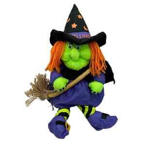 Stuffins Happy Halloween Witch Plush Stuffed Soft Toy Doll Broom 1994 Vtg Green